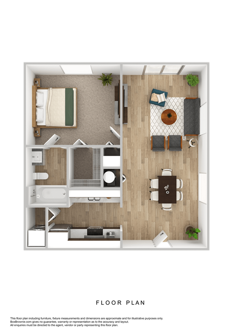 Floor plan for 1 bed, 1 bath, 700 sqft